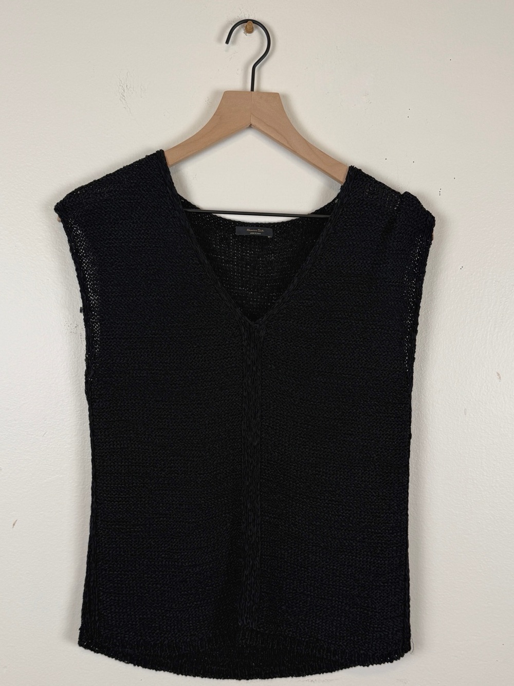 Massimo Dutti Black V-Neck Knit Top Large